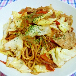 焼きそば添付ソース使用☆パスタで焼きそば♪